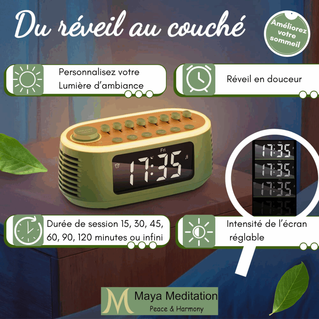 Profitez d'un meilleur sommeil et de la possibilité de programmer un réveil ou la durée d'une séance de méditation