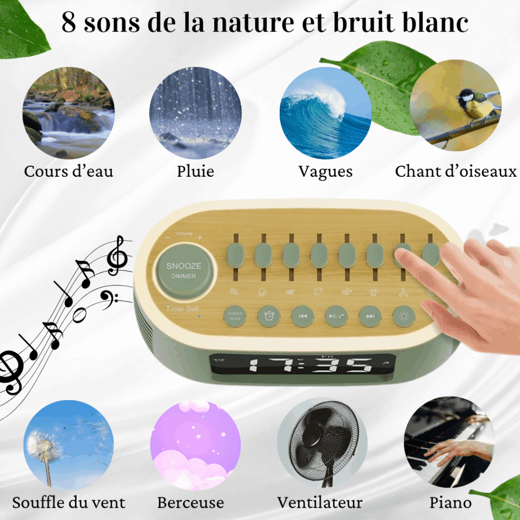 Présentation des 8 différents sons et bruit blanc de l'enceinte de méditations Serenity